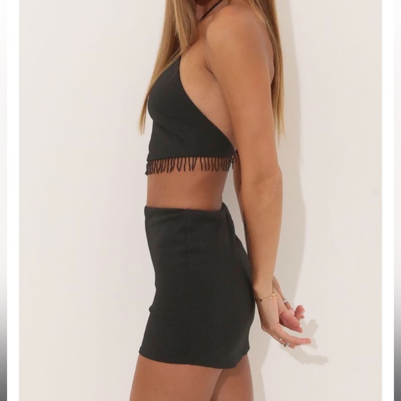 Lucy in the Sky - Kitty Crepe Two Piece Mini Skirt Set Black -never worn size 0 - Picture 3 of 5